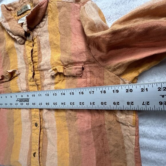 Ecologie e-col-o-gie Womens Striped Button Up Linen Shirt Large Roll-Tab Sleeve - Picture 6 of 7